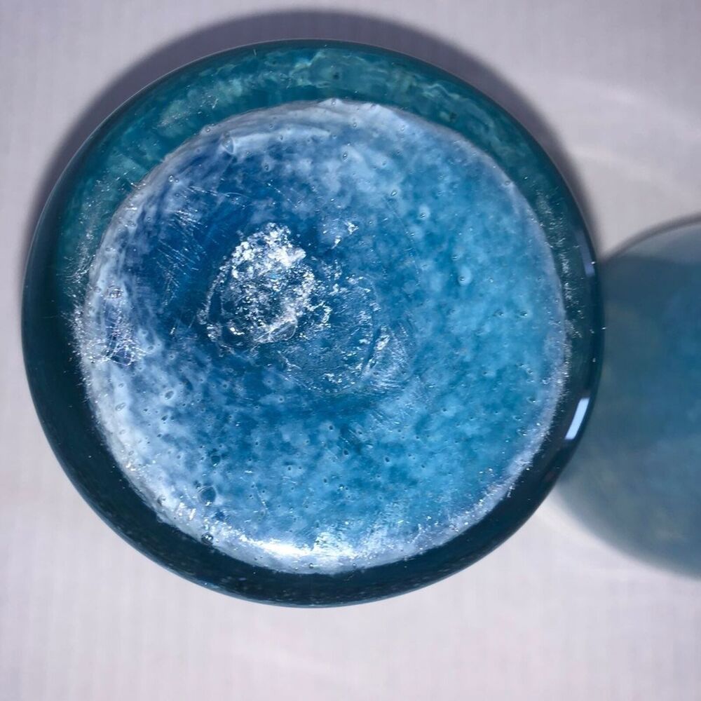 4 Handblown art glass swirl white and Aqua vintage glasses - Picture 11 of 14